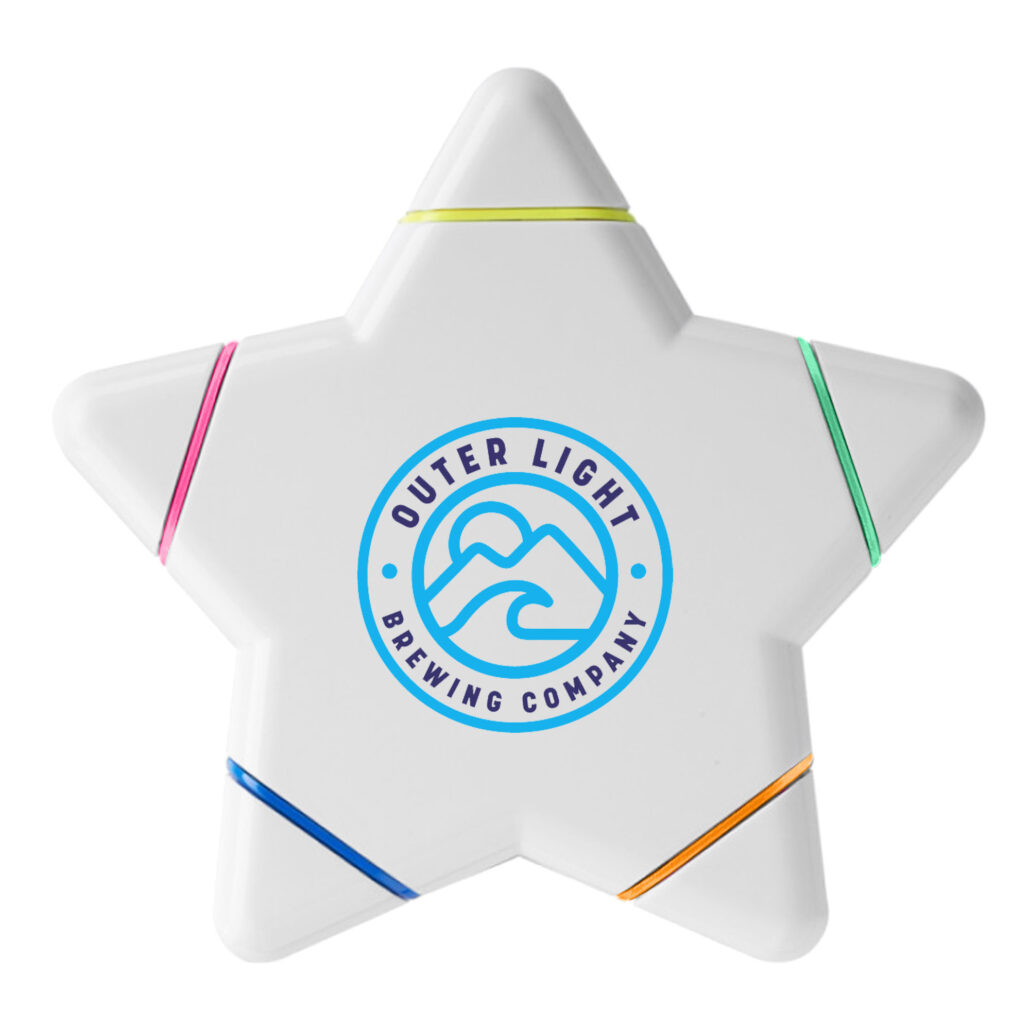 星星螢光筆 - 卡西亞 星形熒螢光筆,有黃色、粉色、橙色、藍色和綠色 5 種顏色螢光筆,每種顏色都有一個三角形塑料蓋。Pad Print: 45mmW x 45mmH (front/back), Direct Digital: 50mmW x 50mmH (front/back) 客製 - 卡西亞 hl004_1-171011-2283
