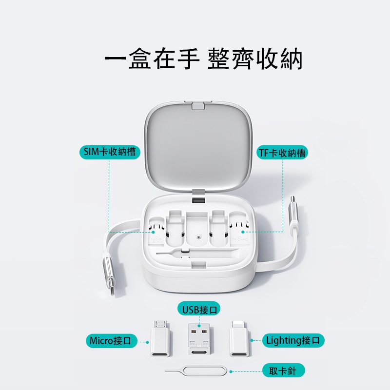 多功能伸縮線自帶收納盒 - 卡西亞 1.便攜收納,出行帶這一盒就夠了 2.雙頭伸縮,可隨意伸縮,可以充當手機支架 3.多種接口,快速充電,可兼容多種設備 客製 - 卡西亞 31478-4-104909-006