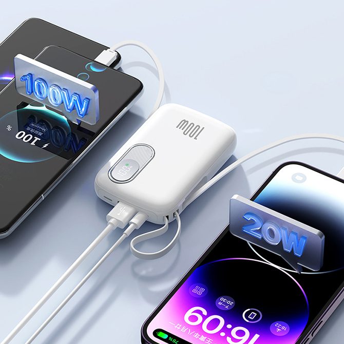 自帶線快充移動電源 - 卡西亞 移動電源廣泛相容於所有品牌手機、平板電腦。20000mAh的容量足以為設備供電幾天。可為 iPhone 14充電約3.8次,為三星Galaxy S23 Ultra充電2.5 次,為 Google Pixel 7充電約2.7次。其高容量和高效的充電技術提供可靠、快速的充電體驗。告別電量耗盡的不便,擁抱這款強大的20000mAh移動電源。 自帶三線的便攜式移動電源(Type-C/Lightening)20W快速充電移動電源,您不再需要無休止地等待充電或擔心電量不足。有了這款移動電源,您的手機/平板電腦將非常快速充電,您將再也不會錯過任何重要的電話或視訊通話。它可以讓您始終與親人或朋友保持聯繫,而不必擔心手機電池耗盡。 我們經常在市場上看到許多20000mAh笨重的移動電源,這款移動電源則更輕巧,尺寸約為114x71x32mm,與市場上大多數其他 20000mAh 便攜式充電器相比,明顯更小、更輕。其時尚纖薄的設計使其非常適合需要大容量便攜式移動電源的人。 這款便攜式充電器具有 LED 顯示屏,可快速告知您確切的剩餘電池百分比。有了這個清晰準確的數字(0-100),您不再需要猜測何時需要為移動電源充電。這麼便攜、持久的20000mAh充電寶,千萬不要錯過,趕快擁有吧! 客製 - 卡西亞 31540_power_bank_02-142254-031-174228-039